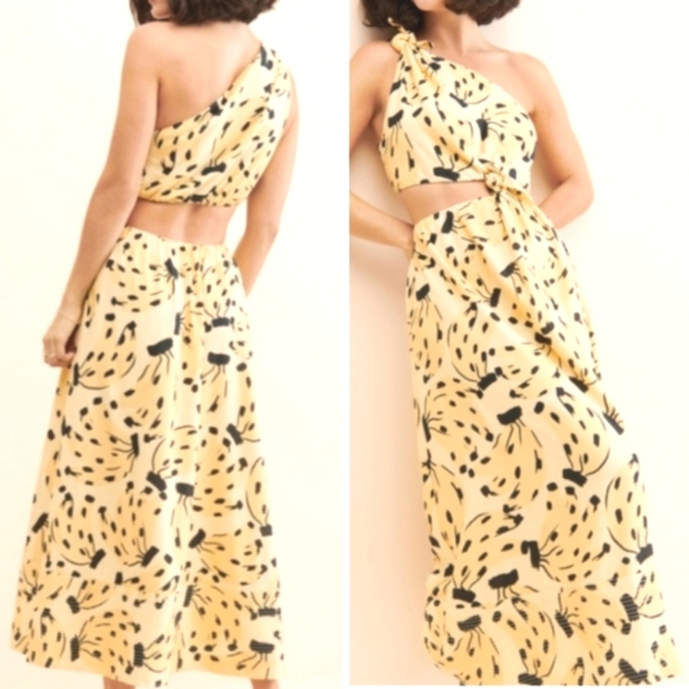 FARM Rio Yellow and Black One-Shoulder Dress